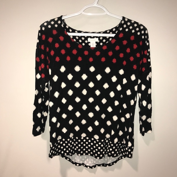 Chico's Tops - Chico's Woman's Long Sleeve Tee. Red & White Dots